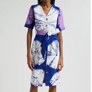 BUSAYO Kuti Tie Belt Button Front Denim Midi Dress Size Large